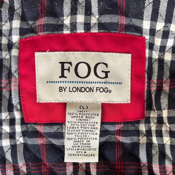 London Fog Full Zip Button Down Hooded Red Raincoat Jacket Windbreaker - Large - Picture 8 of 8